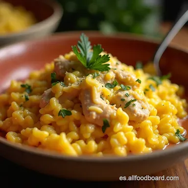 Arroz Cremoso con Pollo Receta de la Abuela Estilo Risotto Tarjeta de receta