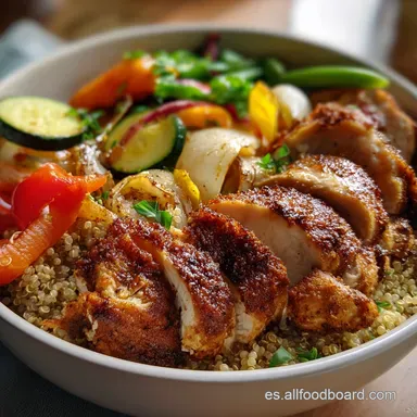 Comida Sana: Bowl de Pollo Especiado y Quinoa Recetas Saludables Tarjeta de receta