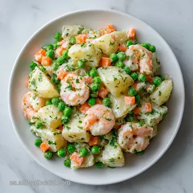 Ensaladilla Rusa con Gambas: Cremosa Tarjeta de receta
