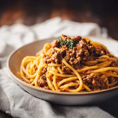 Espaguetis con Carne Picada y Tomate para 4 Raciones Tarjeta de receta