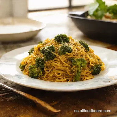 Fideos con Ternera y Br&oacute;coli F&aacute;ciles Receta de la Abuela Tarjeta de receta