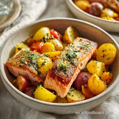 Salm&oacute;n al Horno con Patatas: 4 Raciones Tarjeta de receta