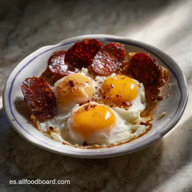 Huevos Rotos Con Chistorra: Crujientes Patatas y Yema Cremosa Tarjeta de receta