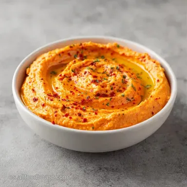 Hummus Pimiento Rojo Aterciopelado Tarjeta de receta