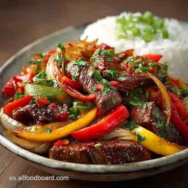 Lomo saltado peruano Cl&aacute;sico: Receta Aut&eacute;ntica con Wok Hei Tarjeta de receta