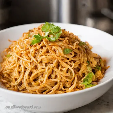 Pad Thai Casero Noodles de Arroz con Sabor a Tailandia Tarjeta de receta