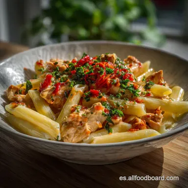 Pasta Cremosa con Pollo: Textura Profesional en Minutos Tarjeta de receta