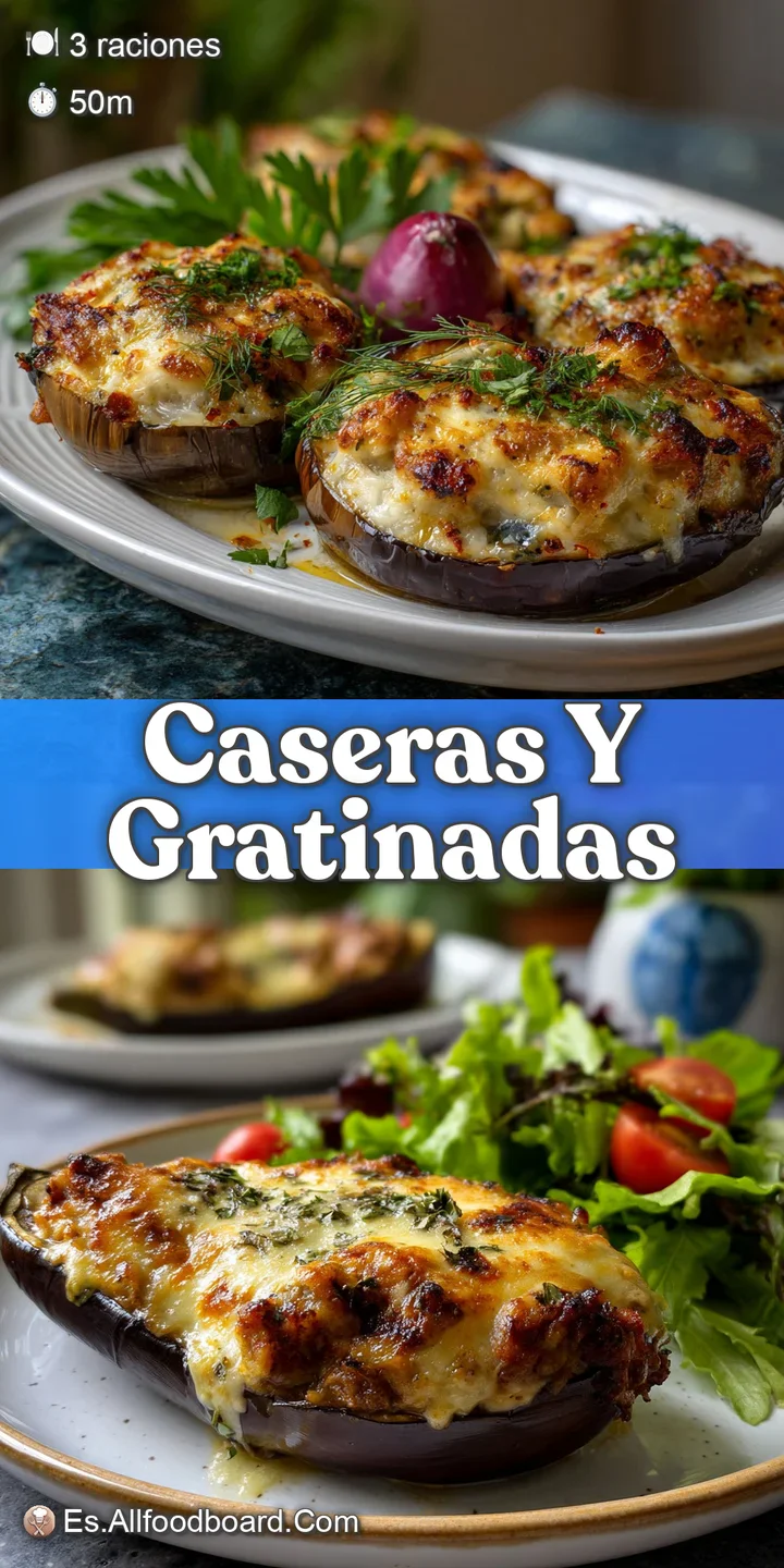 Close-up of baked eggplant filling with golden, melted cheese; herbs add a pop of green amid the warm, inviting textures.