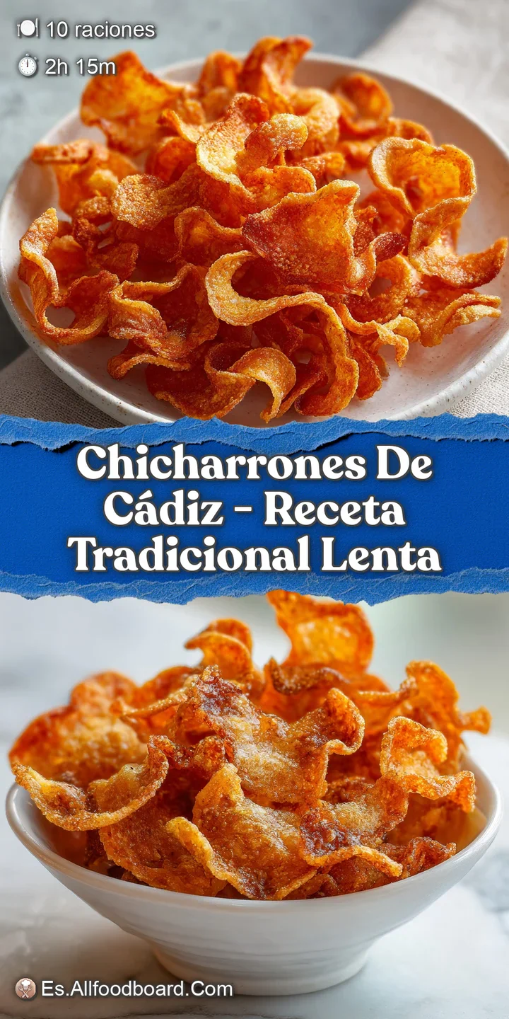 Close-up shot of glistening chicharrones, the light catching the bubbles and cracks in the deeply golden, crispy skin.