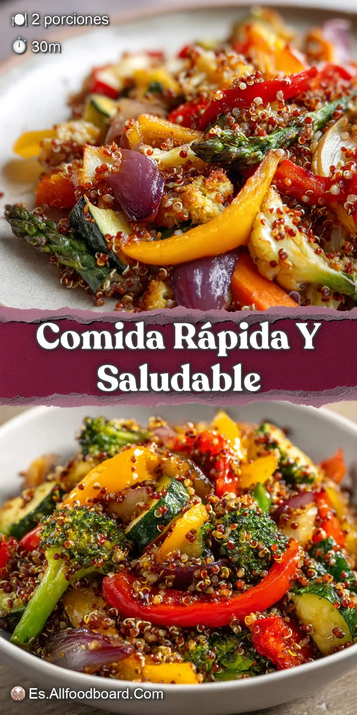 Close-up showcases glistening quinoa pearls and perfectly saut&eacute;ed veggies, bursting with fresh, earthy aromas. A healthy, ...