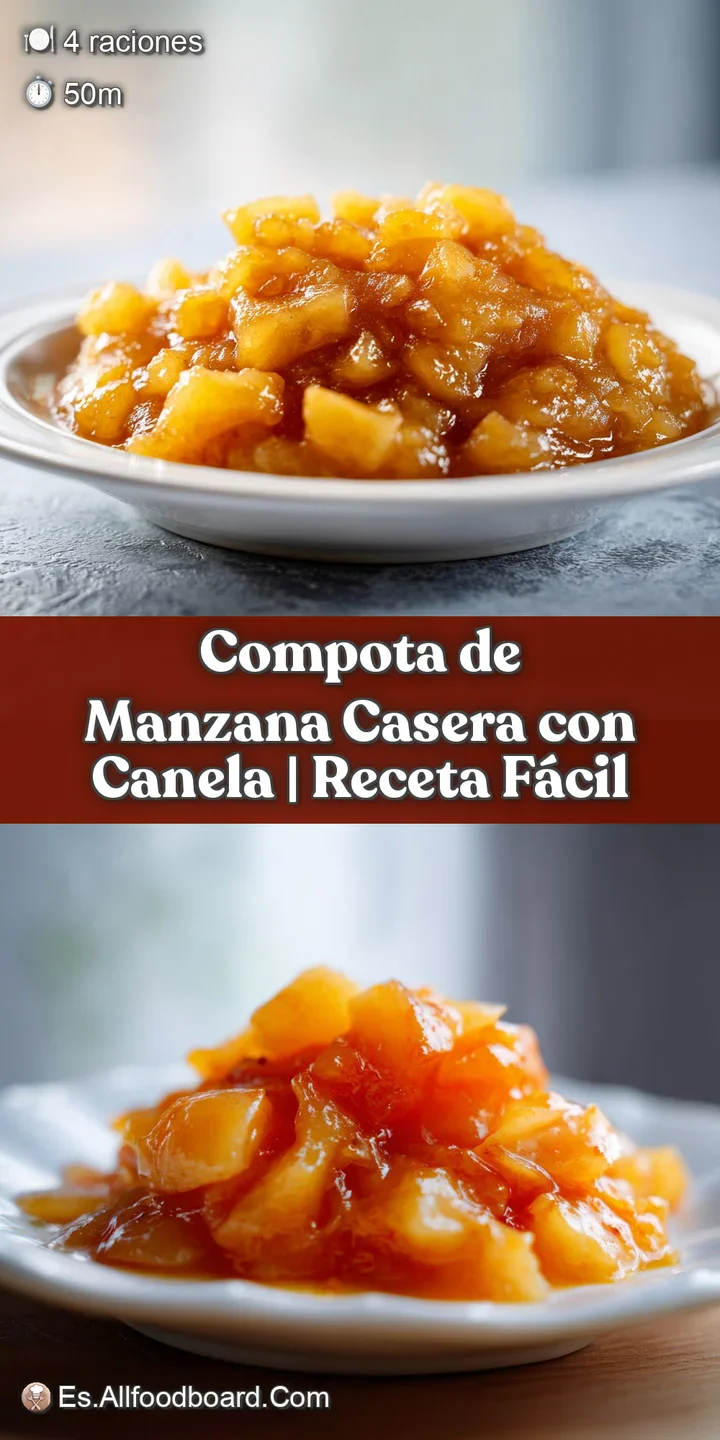 Close-up of glistening apple chunks in cinnamon sauce, showing the soft texture and warm, inviting color of the compote.