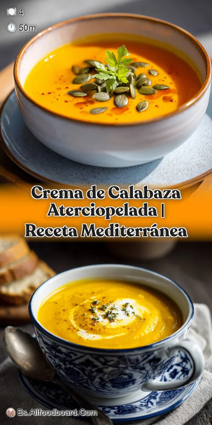 Close-up of velvety smooth pumpkin soup, showcasing the delicate textures and vibrant colors with a swirl of cream.