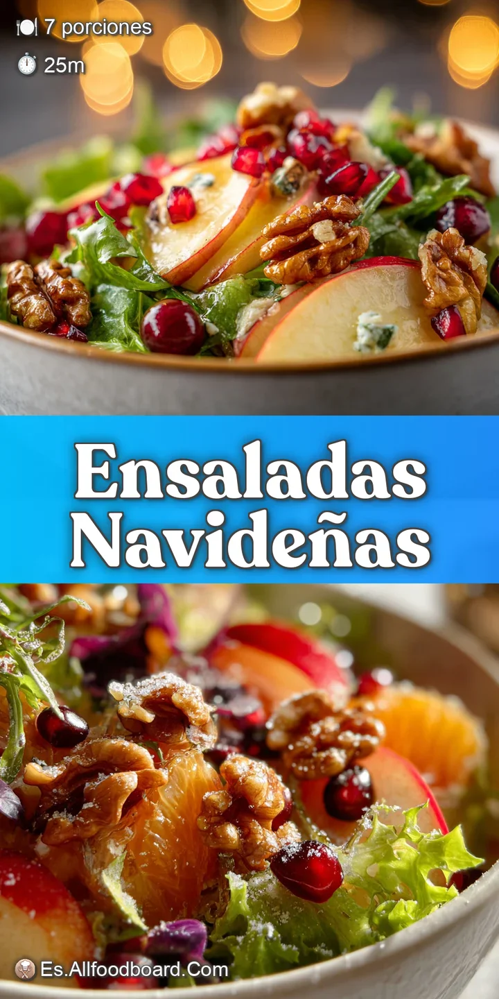 Close-up of a refreshing Christmas salad: bright orange segments, juicy pomegranate, & leafy greens glisten, hinting at a ...