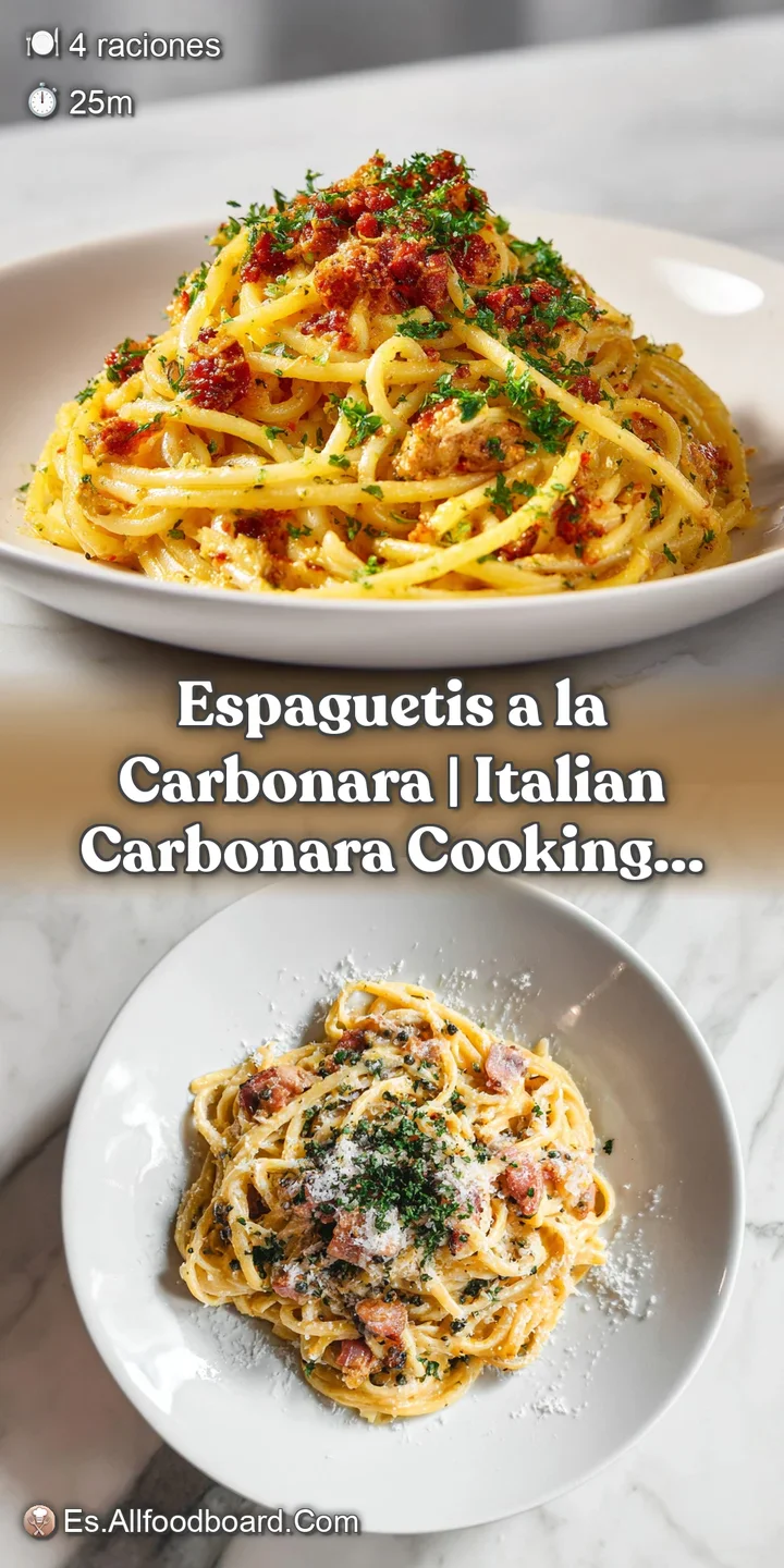 Close-up of perfectly cooked spaghetti strands coated in a luscious, golden sauce with scattered pancetta.