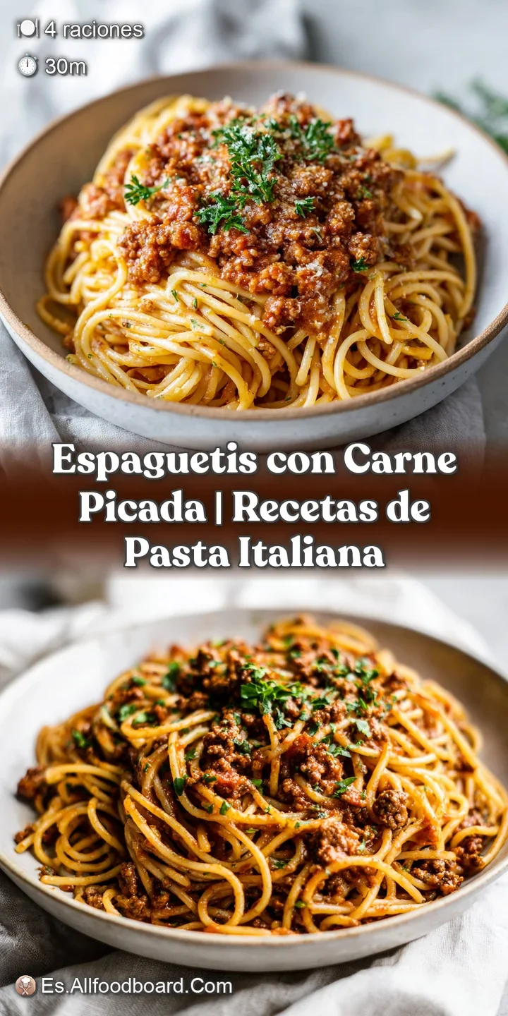 Close-up of tender spaghetti strands glistening with a hearty, textured tomato and meat sauce.