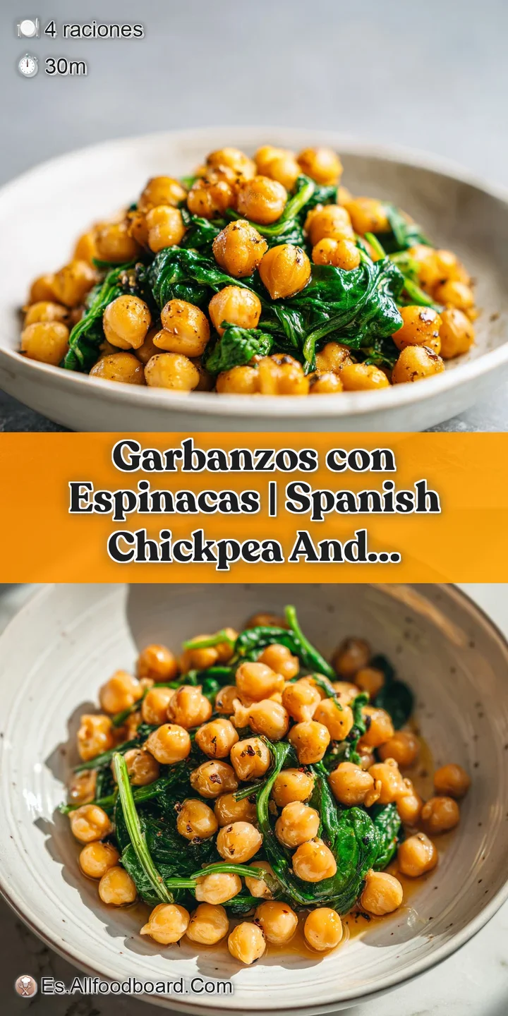 Close-up captures soft chickpeas and spinach simmered, coated in rich oil, revealing flecks of pepper and other warming sp...