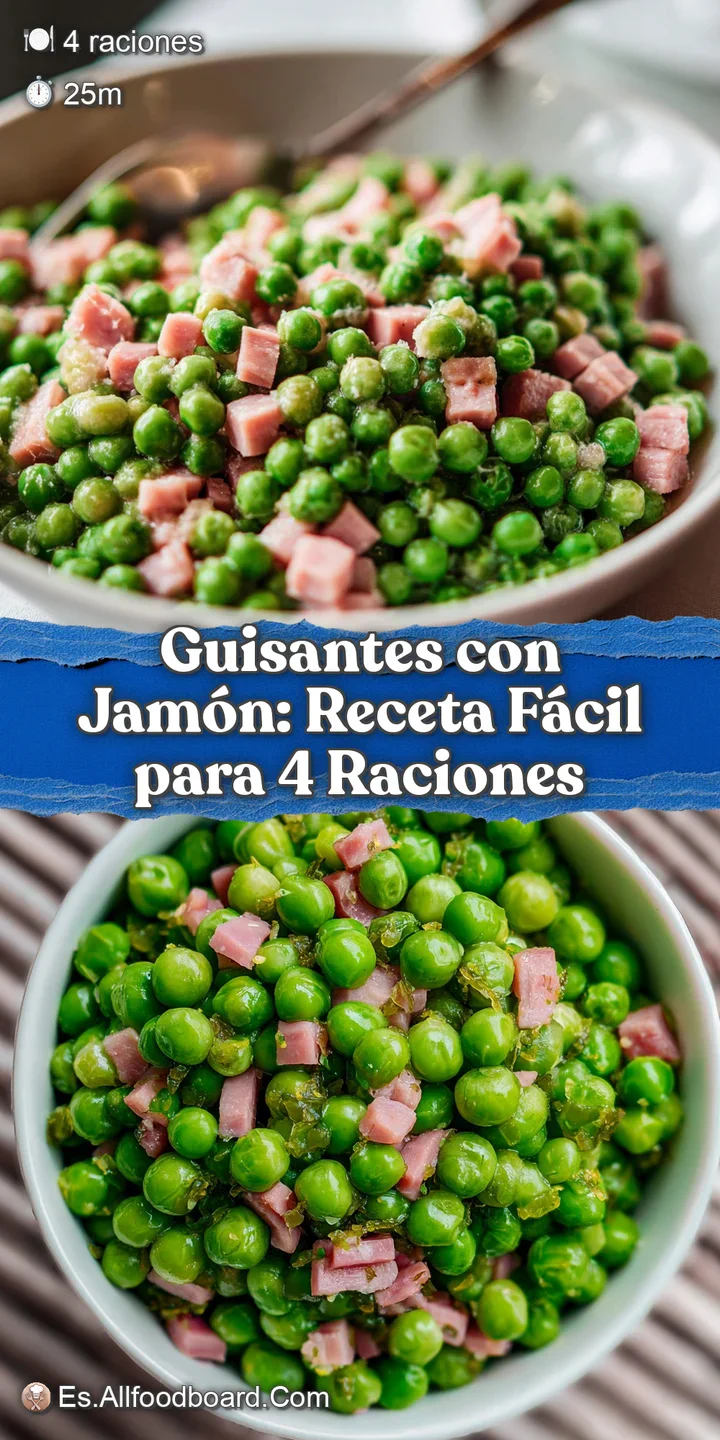 Close-up of vibrant green peas and ruby-red ham, glistening with flavorful juices, tempting you to take a bite.