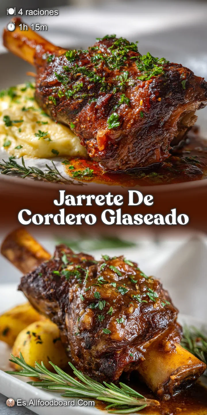 Close-up of a fork pulling apart a juicy, fall-off-the-bone lamb shank, glistening with a flavorful, dark-brown sauce.