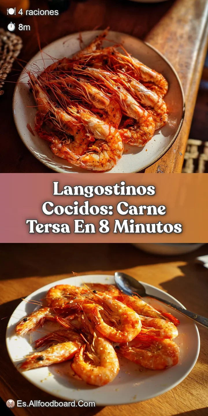 Succulent, plump langostinos, close up, showcasing their delicate texture and vibrant color. Herbs and citrus offer pops o...