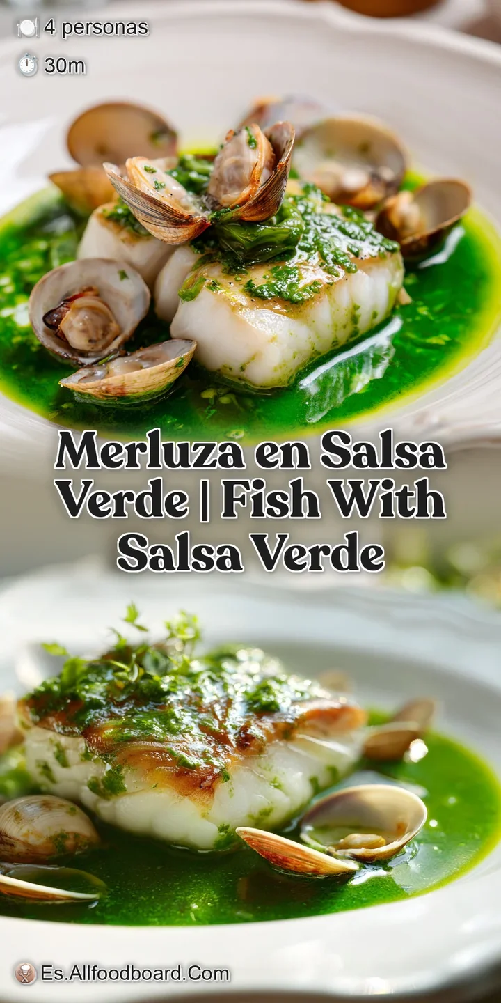 Primer plano de las l&aacute;minas blancas del pescado fundi&eacute;ndose con una salsa verde sedosa, brillante y con perejil.