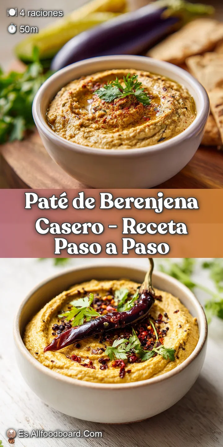 Close-up of creamy, deep purple eggplant dip with visible charred skin flecks and fresh herbs.