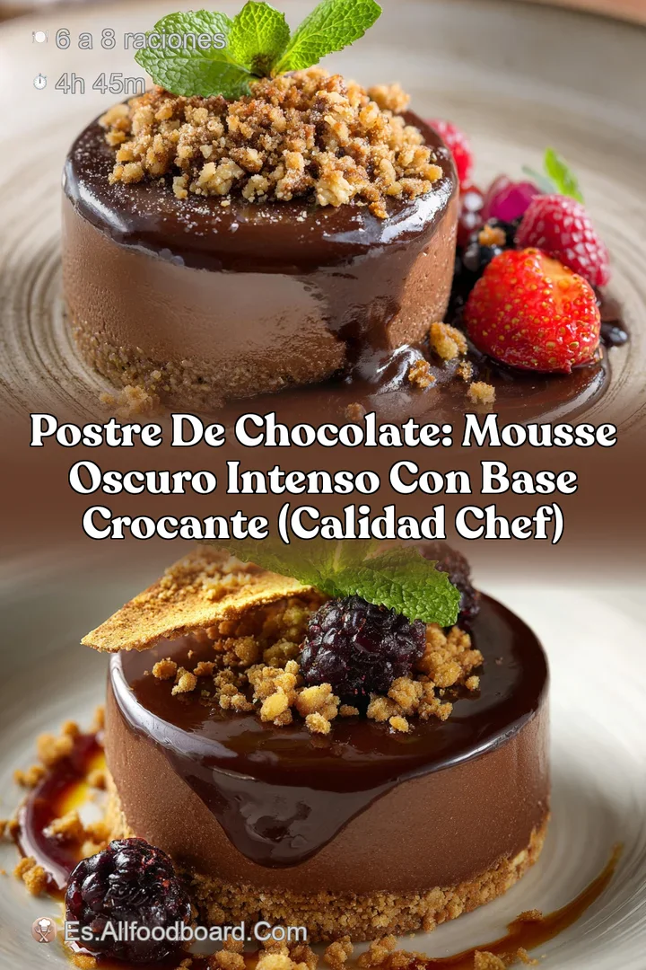Postre de Chocolate: Mousse Oscuro Intenso con Base Crocante (Calidad Chef)
