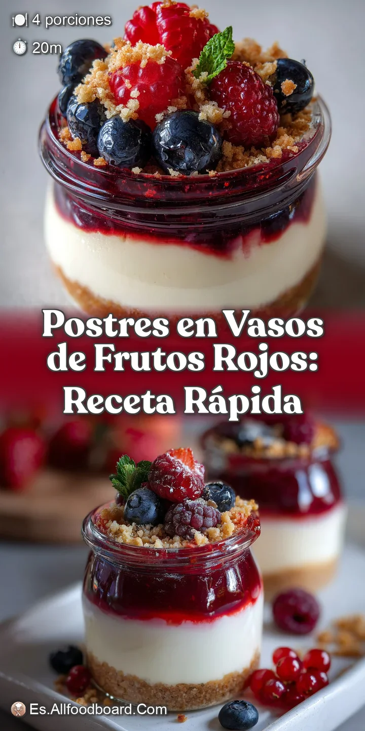 Close-up of a creamy dessert in a glass: soft cheese swirls, crunchy biscuit pieces, and juicy red berries.