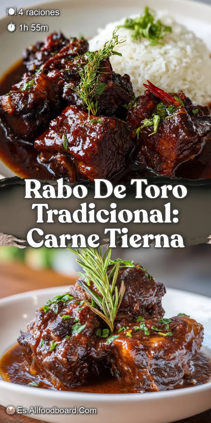 Close-up of tender, braised oxtail, glistening with rich sauce. Hints of herbs add color and a fresh aromatic element.