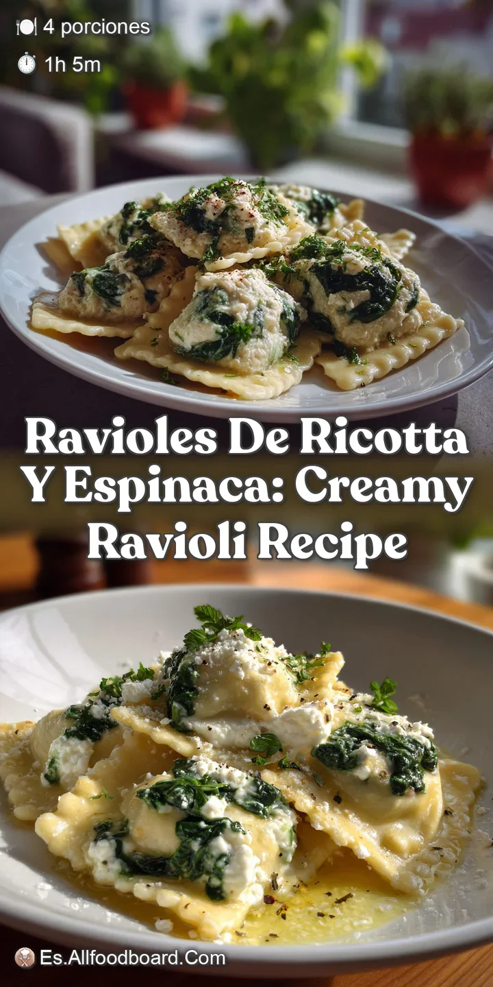 Close-up of a single ravioli, revealing the soft, creamy ricotta and spinach filling bursting through the delicate pasta, ...