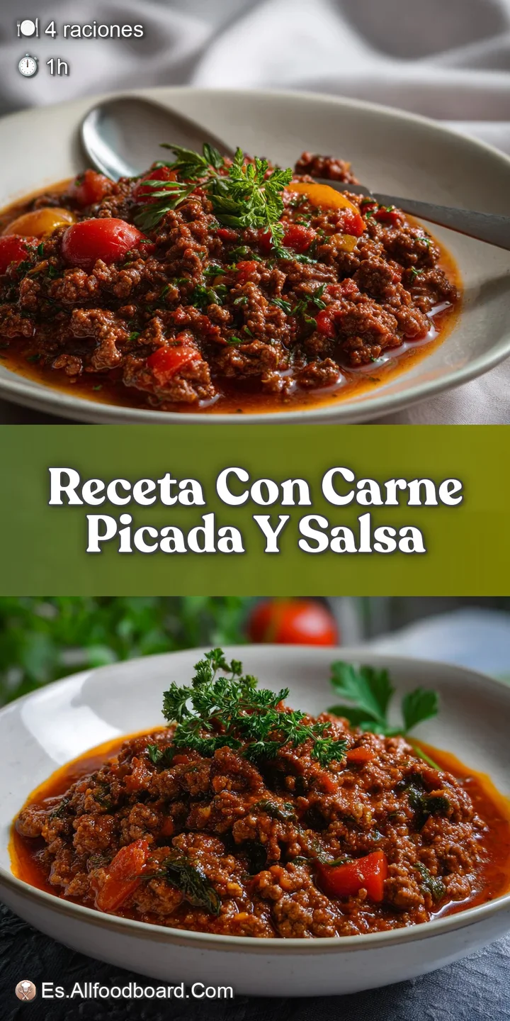 Close-up captures the glistening texture of ground beef bathed in thick, ruby-red sauce, promising a hearty, flavorful bite.