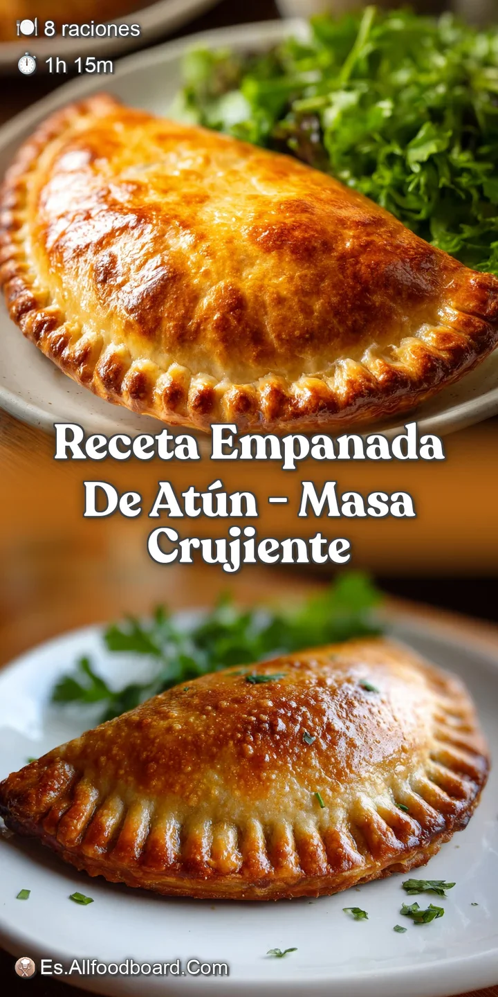 Close-up of a tuna empanada, showcasing the crispy, blistered crust and the savory, moist filling with flecks of herbs.