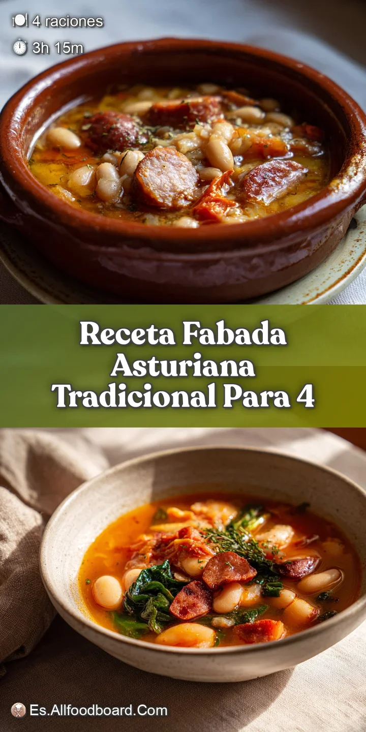 Close-up captures the smoky, savory appeal of tender beans and cured meats in a rich, glistening Asturian stew. Delicious ...