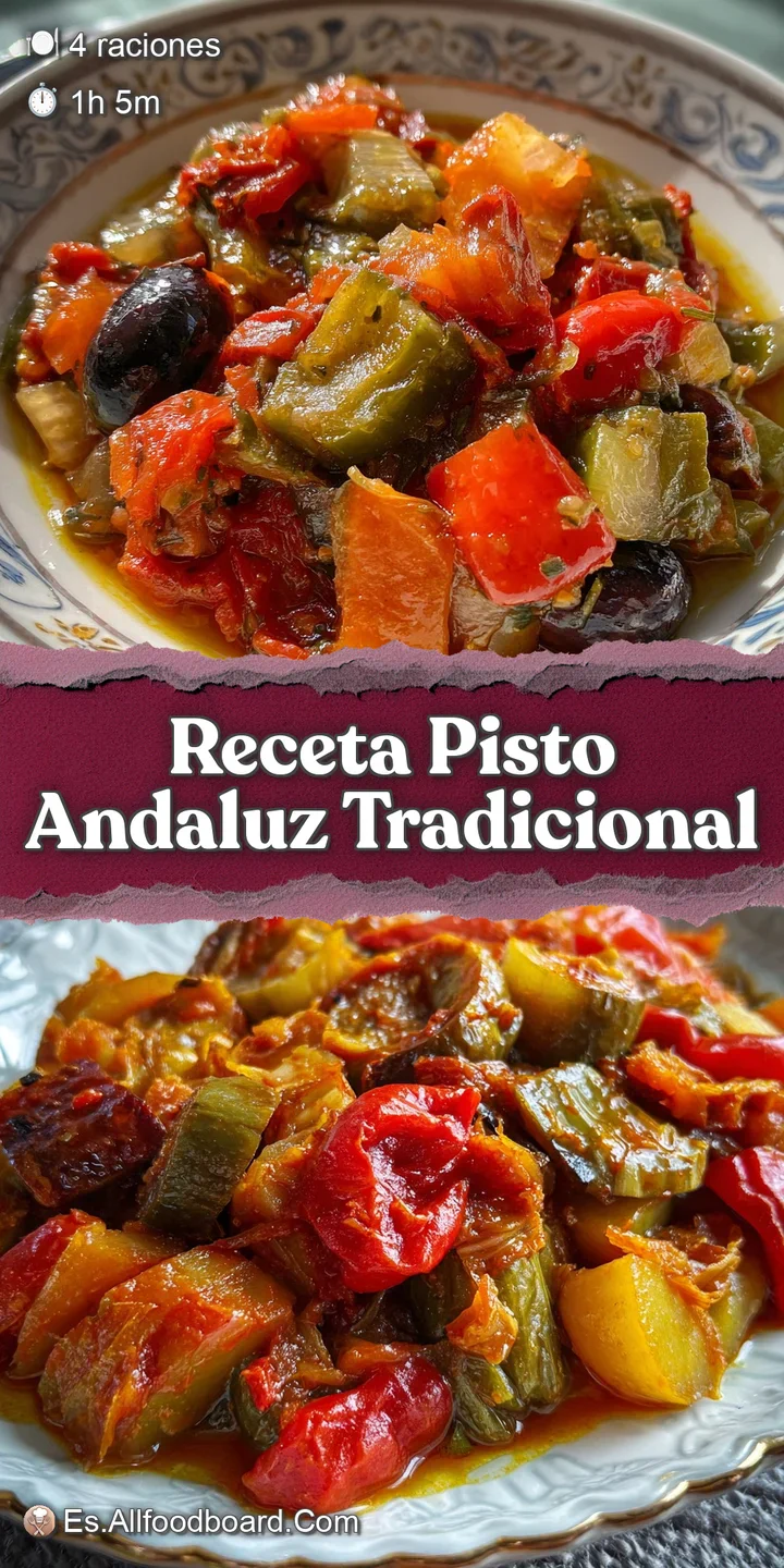 Sun-drenched andalusian pisto; glossy sauce clings to soft peppers, eggplant, zucchini, tomatoes.