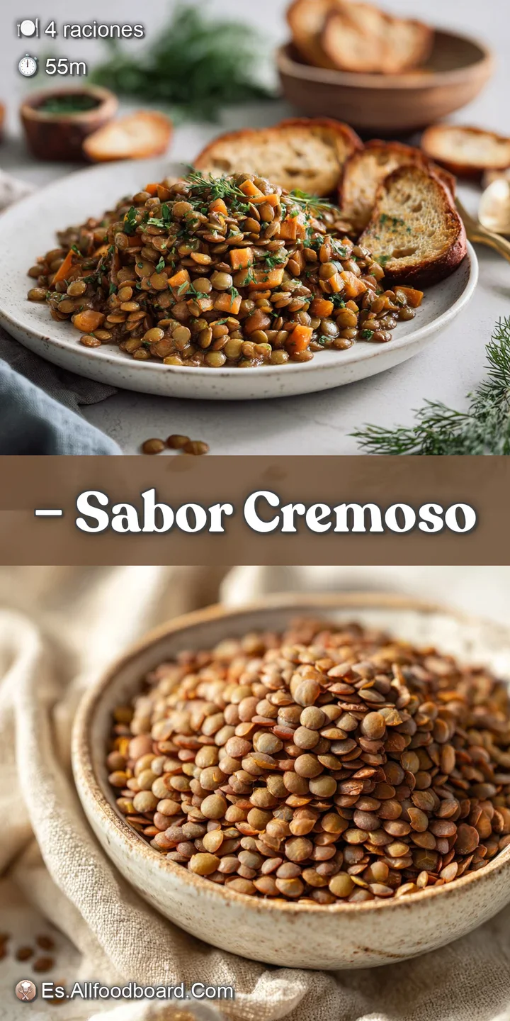 Close-up of glistening lentils simmered to perfection, punctuated by smoky chorizo. A cozy, rustic, and inviting dish.