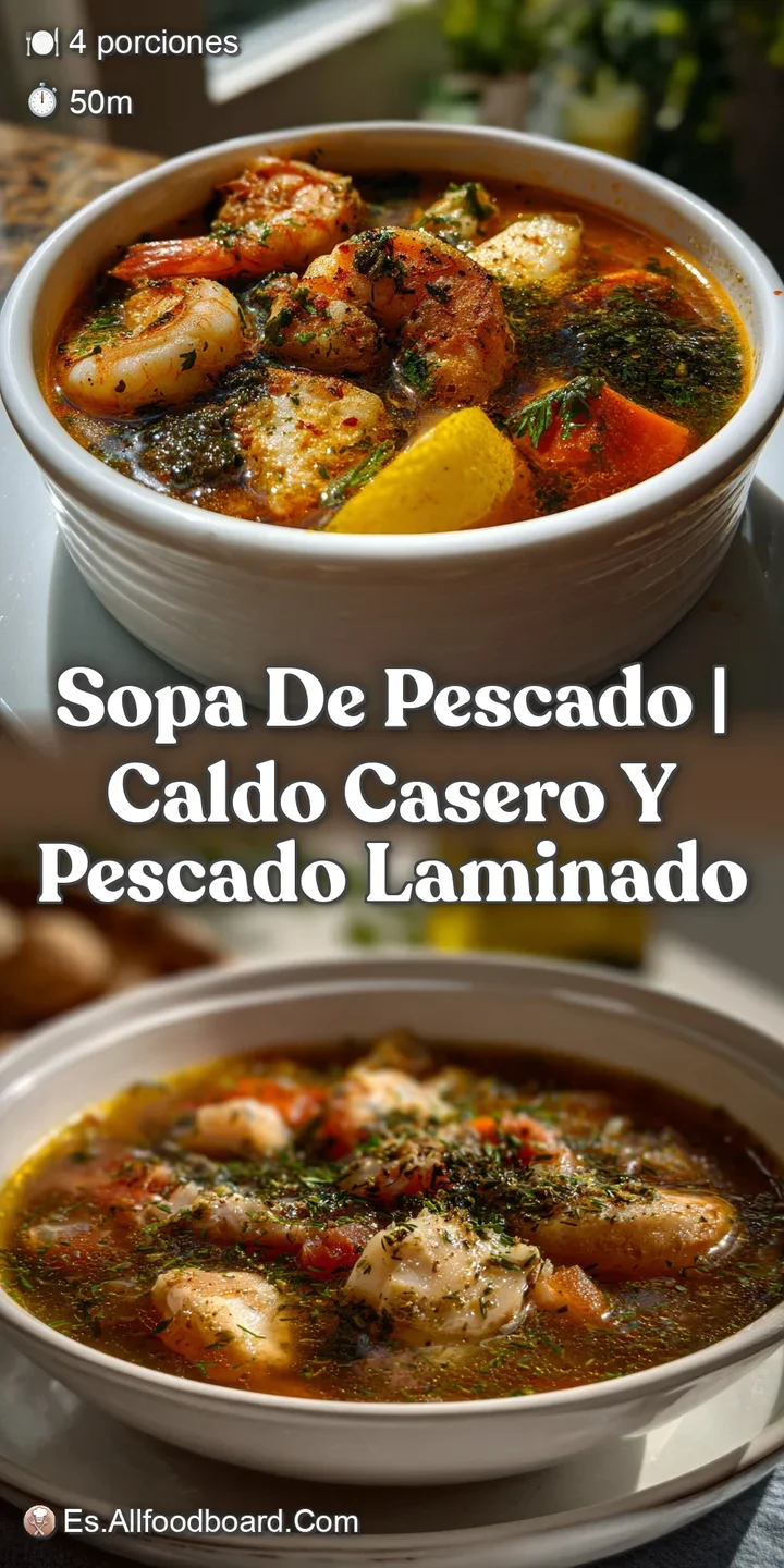 Close-up of a steaming bowl, showcasing tender pieces of white fish in a flavorful, clear broth. The soup's surface gliste...