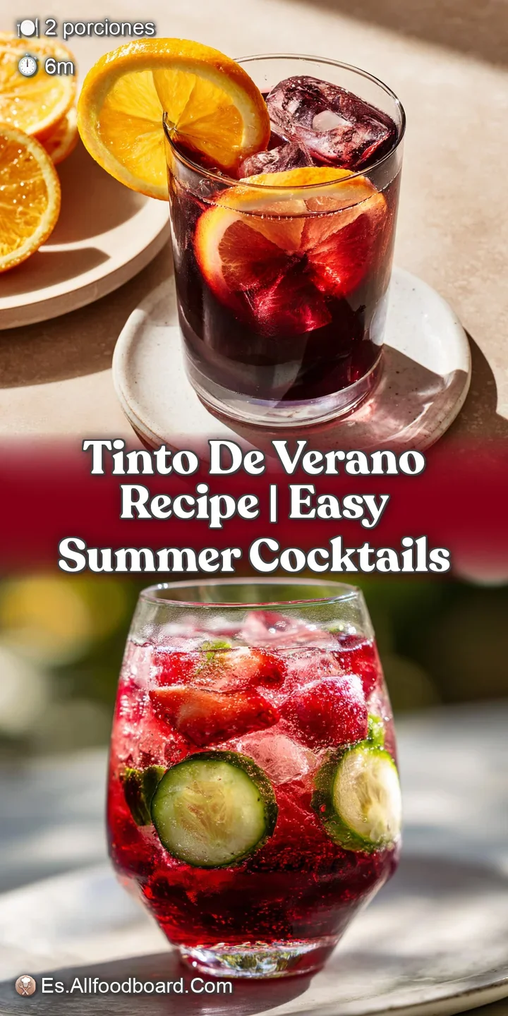 Close-up of a vibrant Tinto de Verano, showcasing the swirling ruby red liquid, effervescent bubbles, and lemon slice in g...