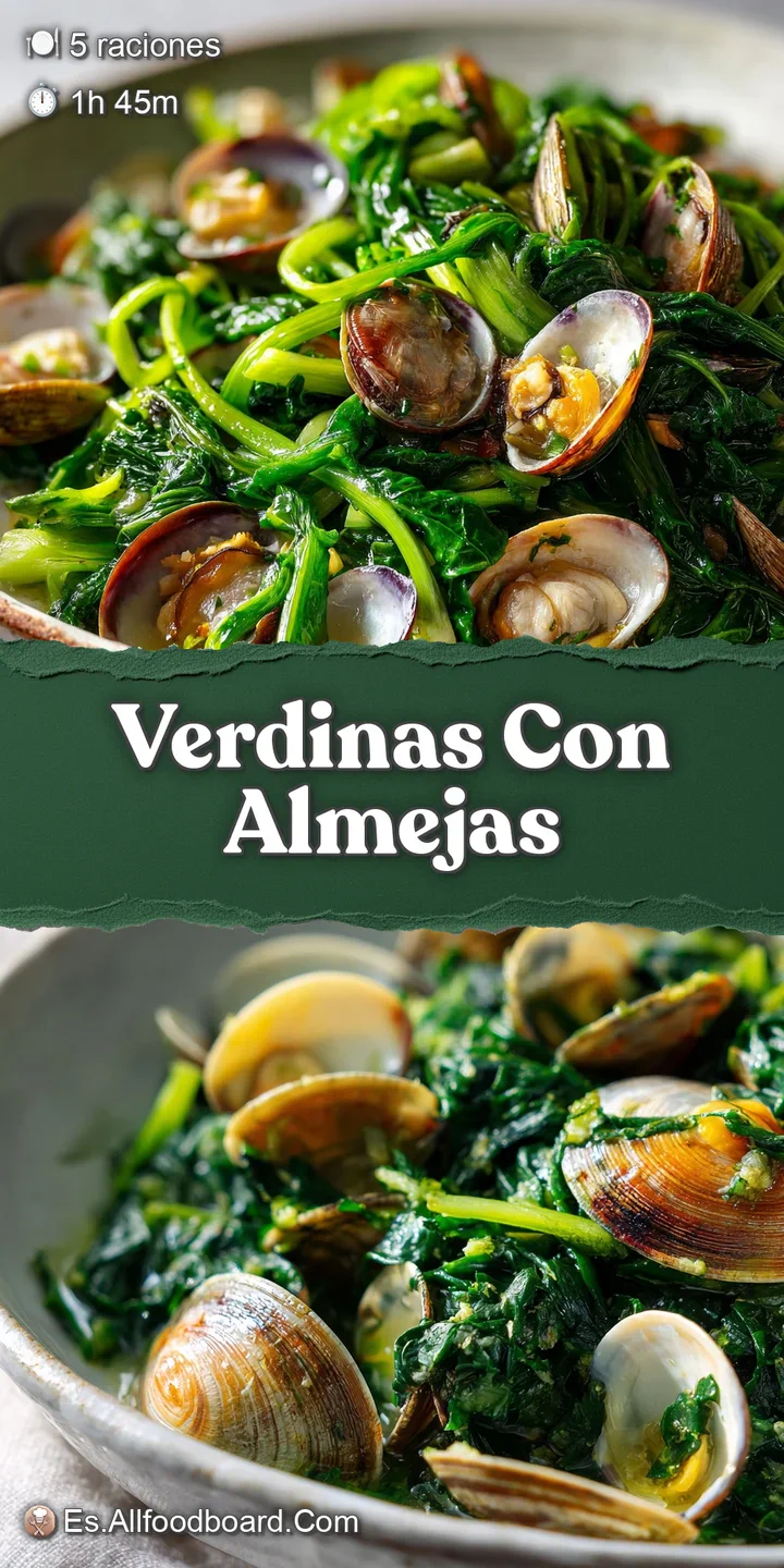 Close-up of verdinas con almejas. Soft, tender beans mingle with succulent clams in a light, flavorful broth.