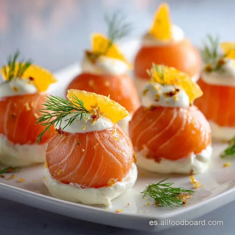 Elegant salmon appetizer plate. Rosy salmon atop a creamy base, adorned with fresh dill sprigs and lemon zest. Crackers ne...