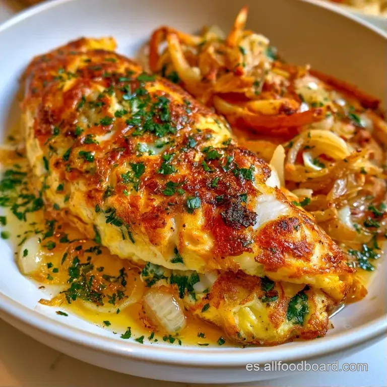 Lomo de pescado dorado con costra crujiente y patatas paja dispuestas con arte, adornadas con perejil fresco verde.