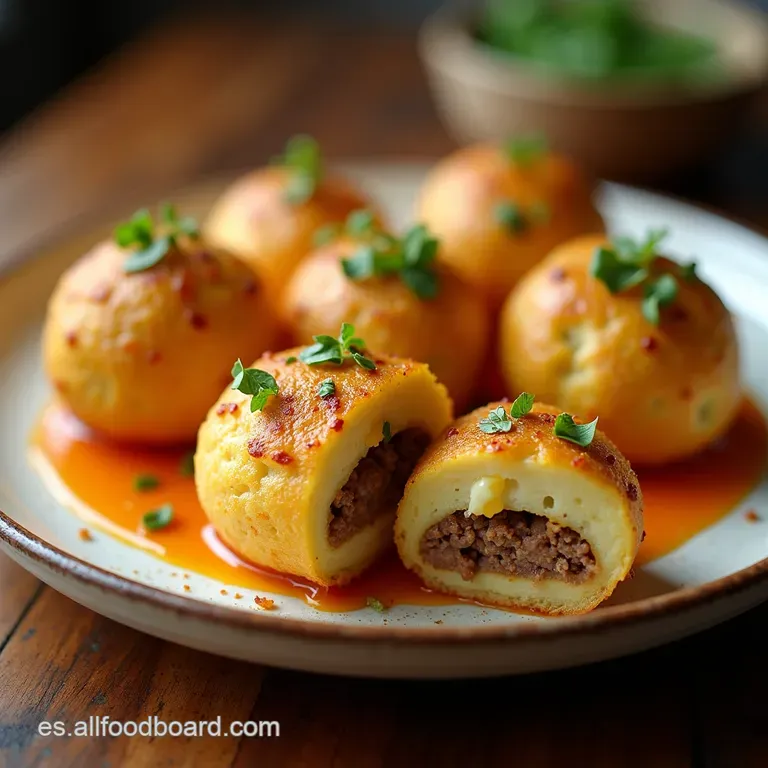 Bombas de Sabor Bolas de Patata Rellenas de Carne y Queso Crujientes por Fuera y Melosas por Dentro