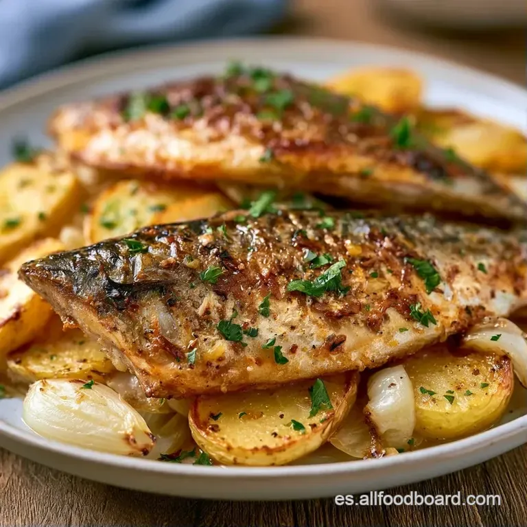 Porción de pescado blanco y jugoso dispuesta con elegancia, resaltando el contraste entre el dorado y el verde vivo.