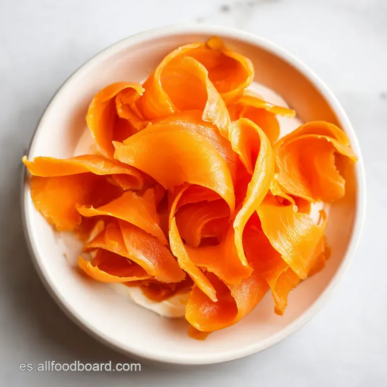 Montaje minimalista de bases tostadas crujientes con salm&oacute;n naranja satinado, crema espesa y una hoja de eneldo fresco.