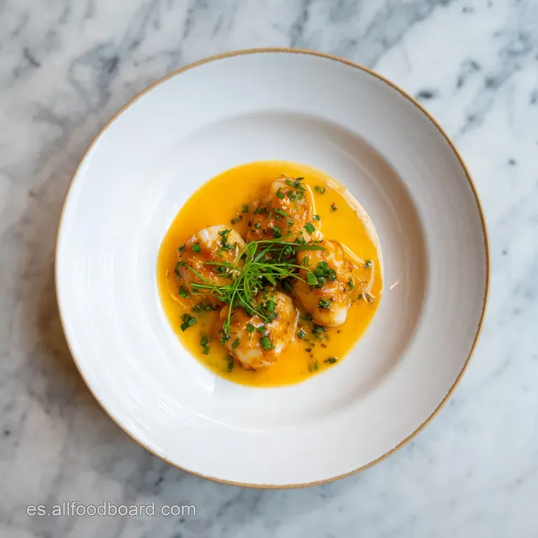 A swirl of pearly white cocochas bathed in a glossy, light-yellow pil pil sauce, speckled with vibrant green parsley, artf...