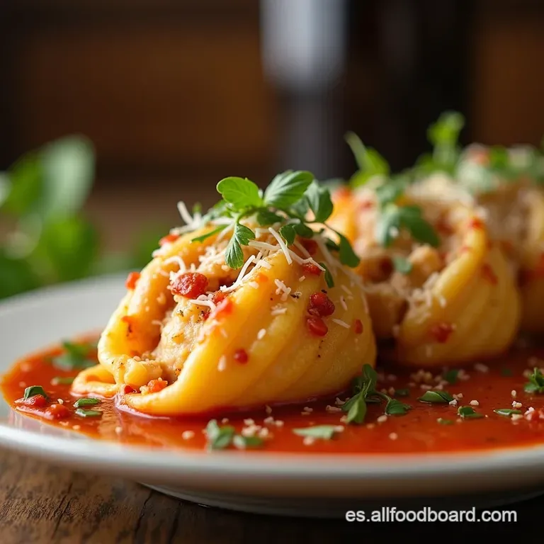 Conchiglioni Gigantes Rellenos De Pollo Cremoso Al Estilo Catupiry presentation