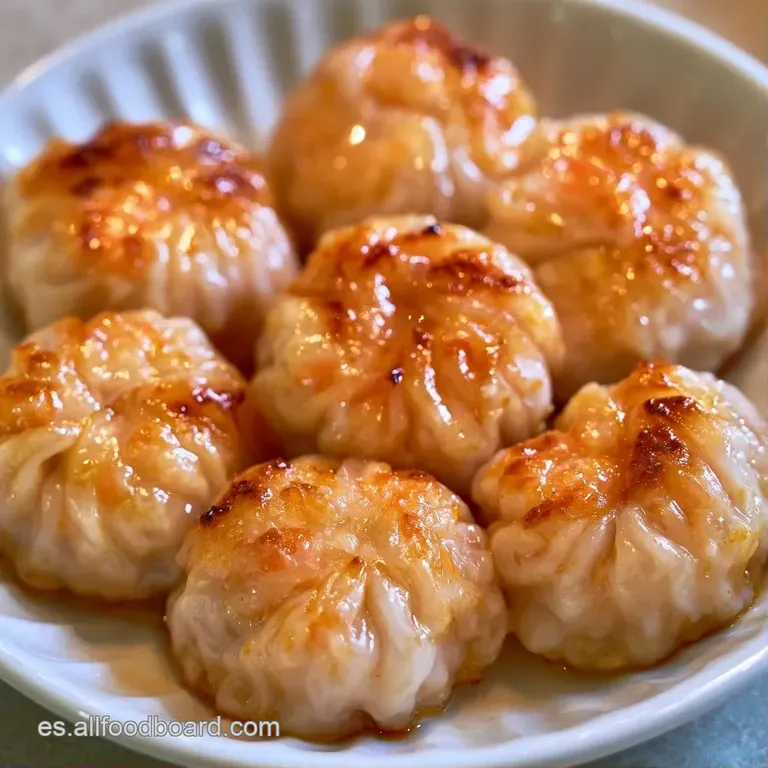Dumplings alineados con pliegues delicados, decorados con semillas de s&eacute;samo tostado y gotas de aceite rojizo brillante.