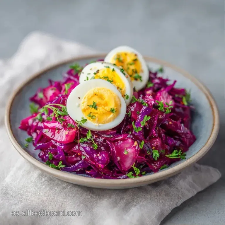 Ensalada cremosa moldeada en c&iacute;rculo, decorada con rodajas de huevo duro amarillo y una aceituna negra brillante.