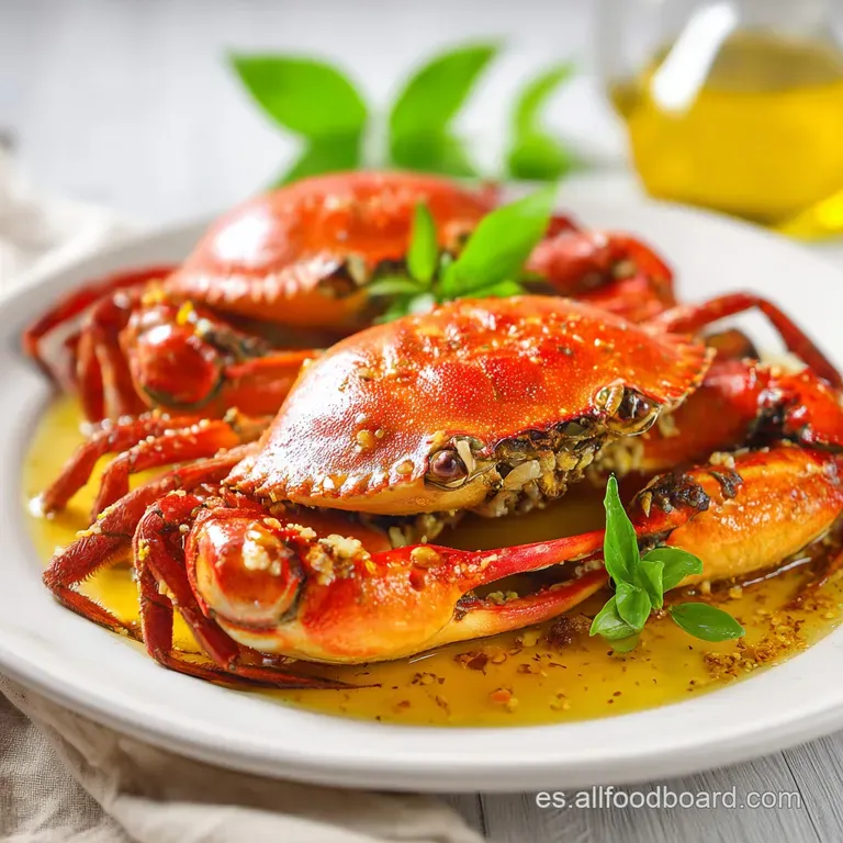 Plated cooked crab, its shell a deep reddish-orange, accompanied by bright green parsley sprigs offering a fresh, appetizi...
