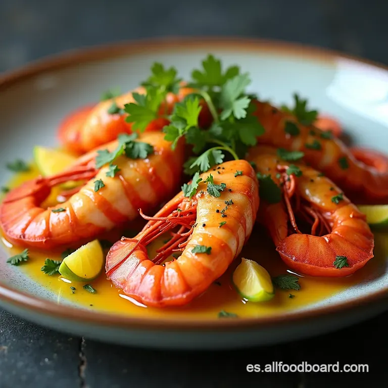 Langostinos al Aj&iacute; con Bombay y GT de Pepino y Albahaca Tailandesa