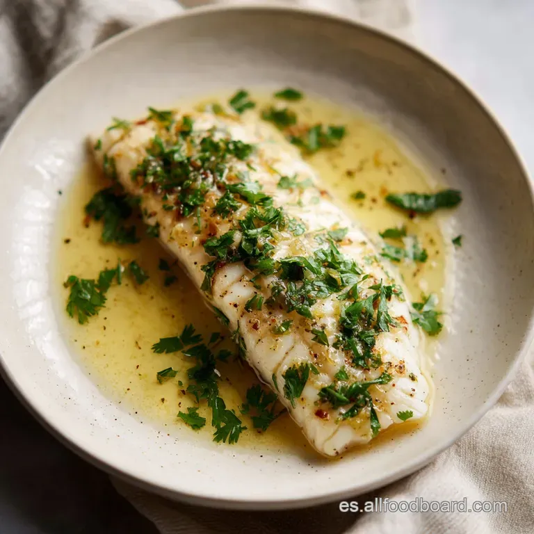 Perfectly pan-fried sole, browned and crisp, served atop vibrant green beans and glistening lemon slices, elegant and invi...