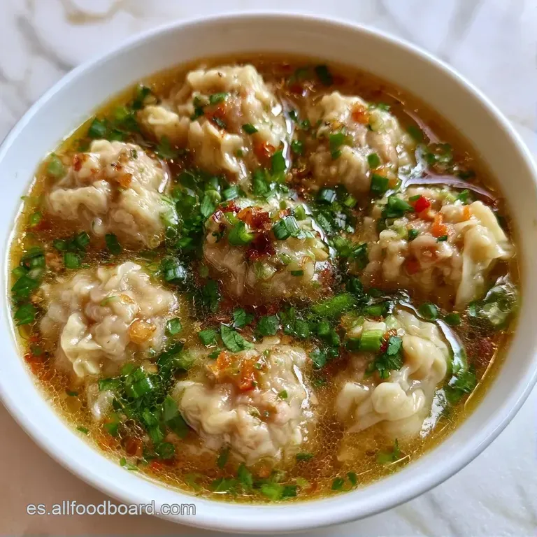 Cuenco de cer&aacute;mica blanca con esferas de masa suave en sopa brillante, decoradas con finas rodajas de cebollino verde.